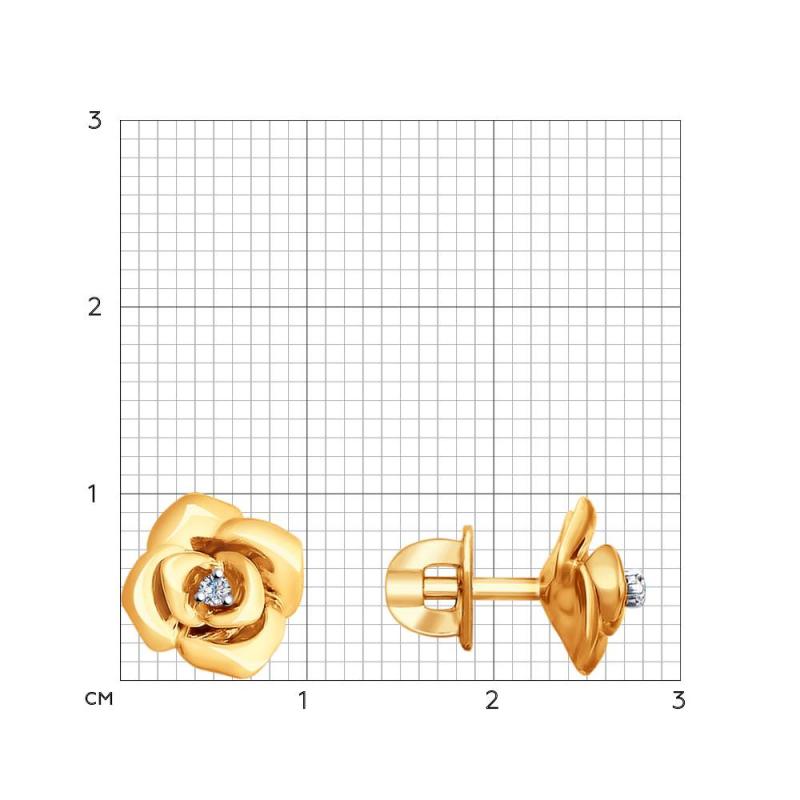 Пусеты из красного золота 585 пробы 1021202 с бриллиантами