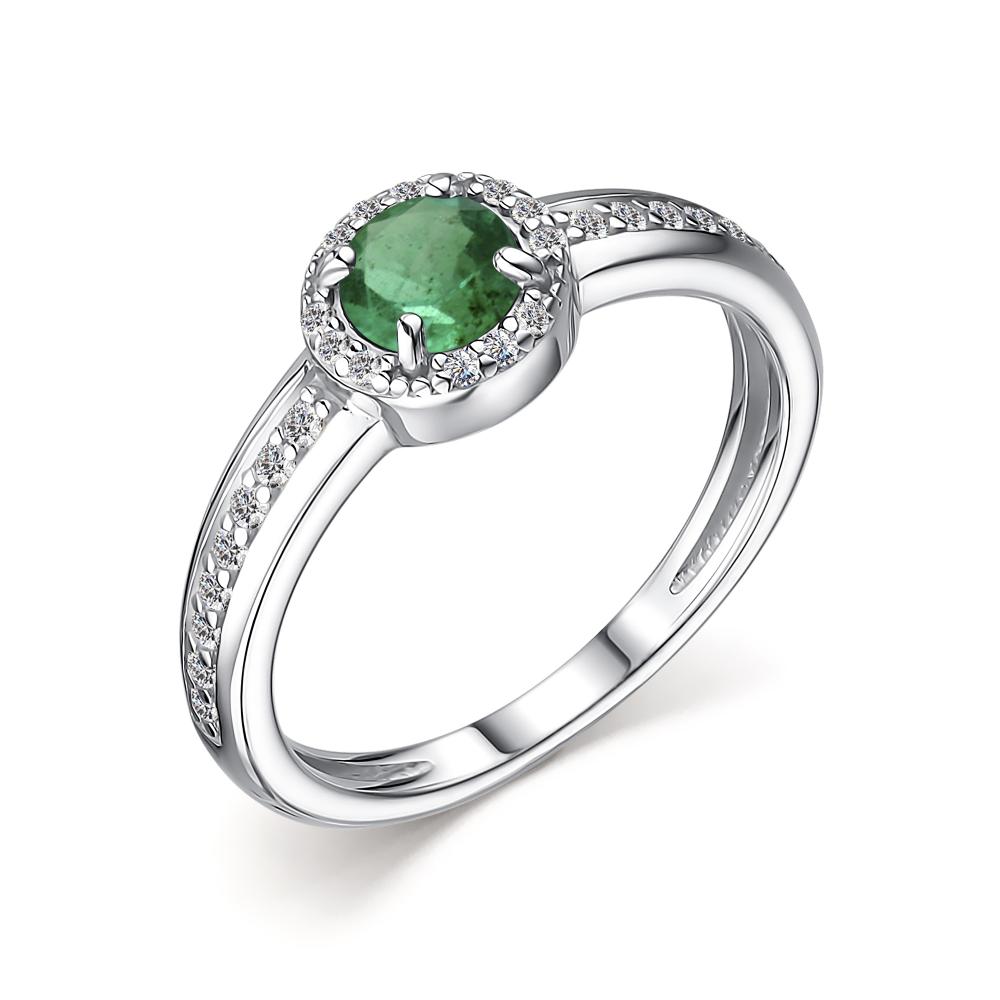 Кольцо из родированого серебра 925 пробы 01-2209/000И-00 с изумрудом