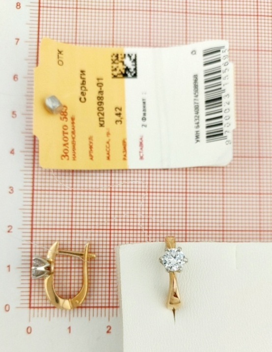 Серьги с английским замком женские из красного золота 585 пробы кл2098а-01 с фианитами