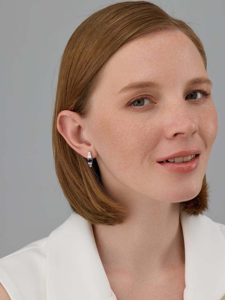 Серьги с английским замком женские из родированого серебра 925 пробы 02-4562/000С-00 с сапфирами