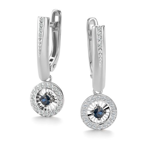 Серьги с английским замком женские из белого золота 585 пробы 27019-202 с сапфирами и бриллиантами