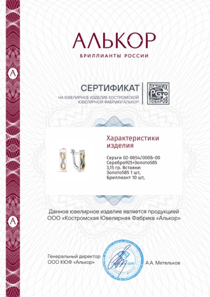 Серьги из серебра 02-0654/000Б-00