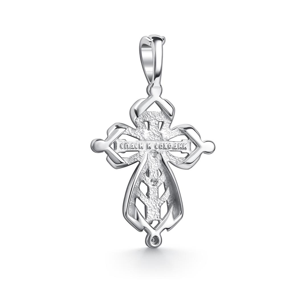 Крест из родированого серебра 925 пробы 03-5258/000Б-00 с бриллиантом