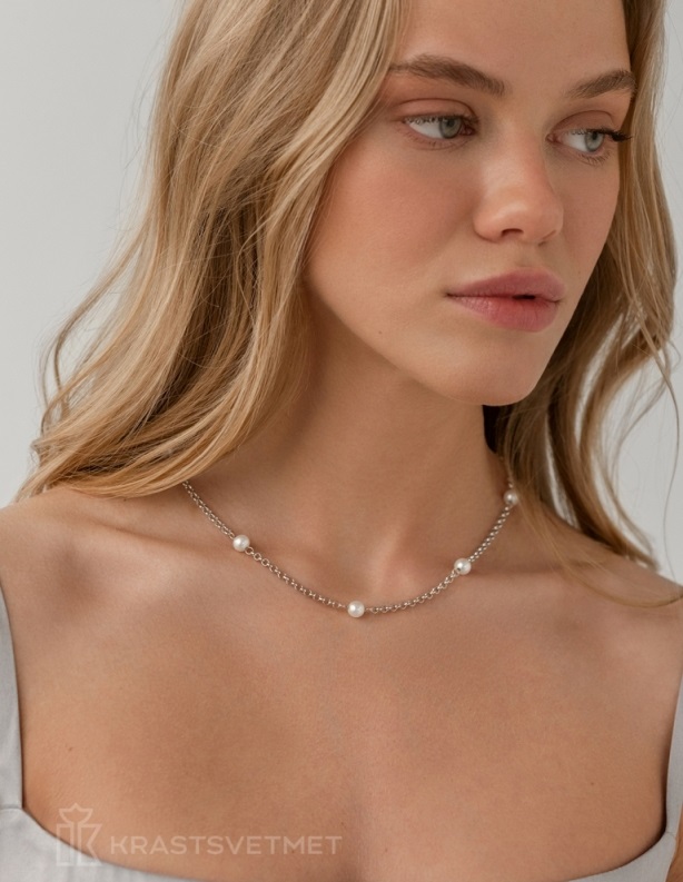 Колье из родированого серебра 925 пробы НХ22-1785К9-3 д. 0,5 мм