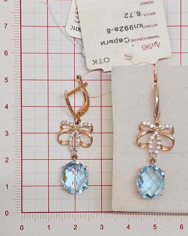 Серьги с английским замком женские из красного золота 585 пробы кл992а-8 и фианитами