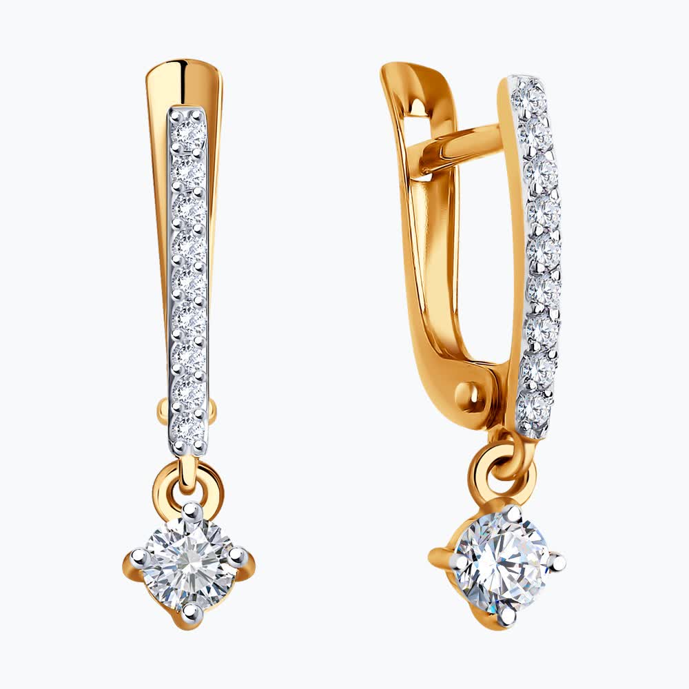 Серьги с английским замком детские из красного золота 585 пробы 027477
