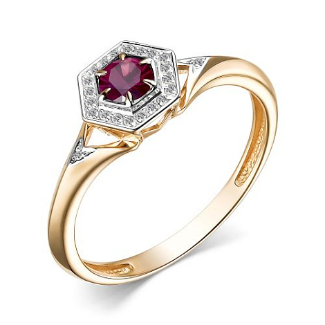 Кольцо из красного золота 585 пробы 15632-103 с рубином и бриллиантами