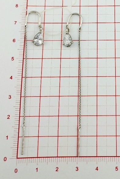 Серьги с английским замком женские из родированого серебра 925 пробы 300637 с фианитом