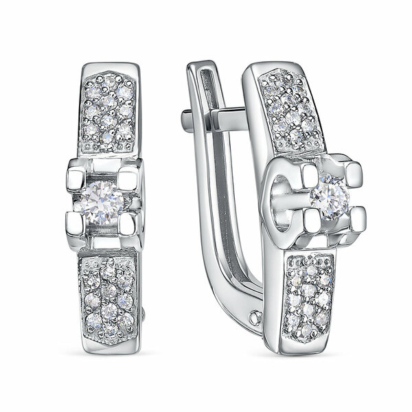 Серьги женские из родированого серебра 925 пробы с120031 с фианитом