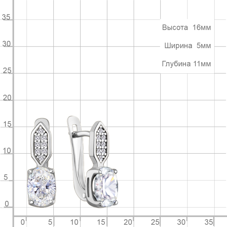 Серьги с английским замком женские из родированого серебра 925 пробы 400887А