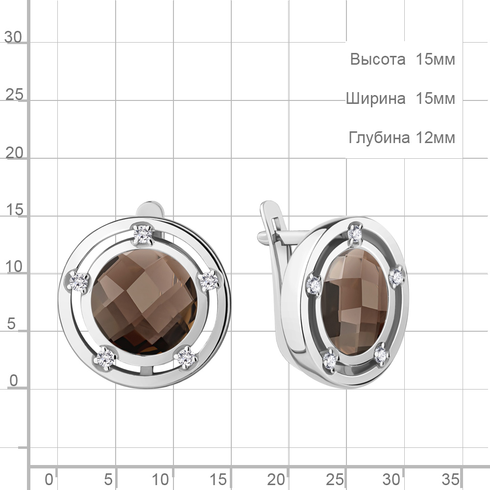 Серьги женские из родированного серебра 925 пробы 4771601А с кварцами и фианитами