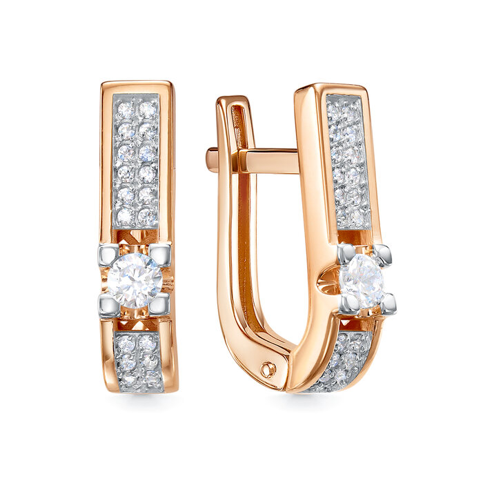 Серьги с английским замком женские из золота 585 пробы 120685 с фианитом