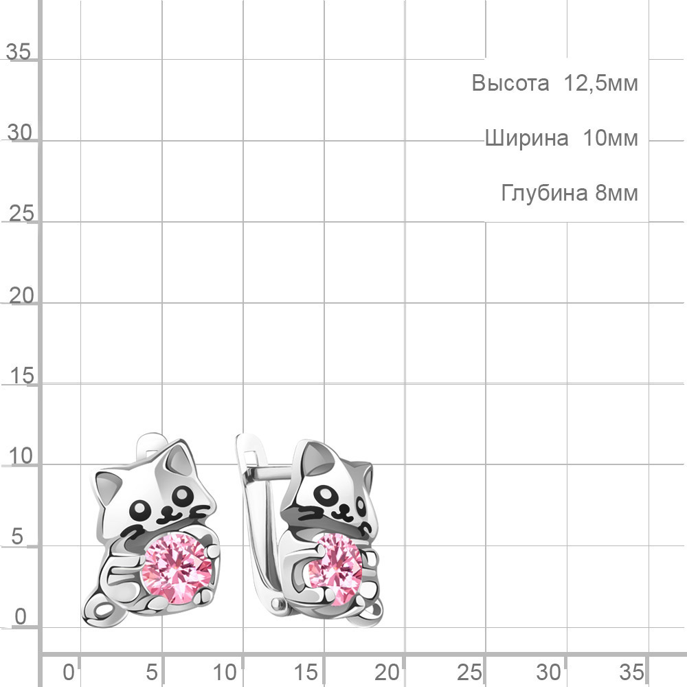 Серьги с английским замком детские из родированого серебра 925 пробы 400906Р
