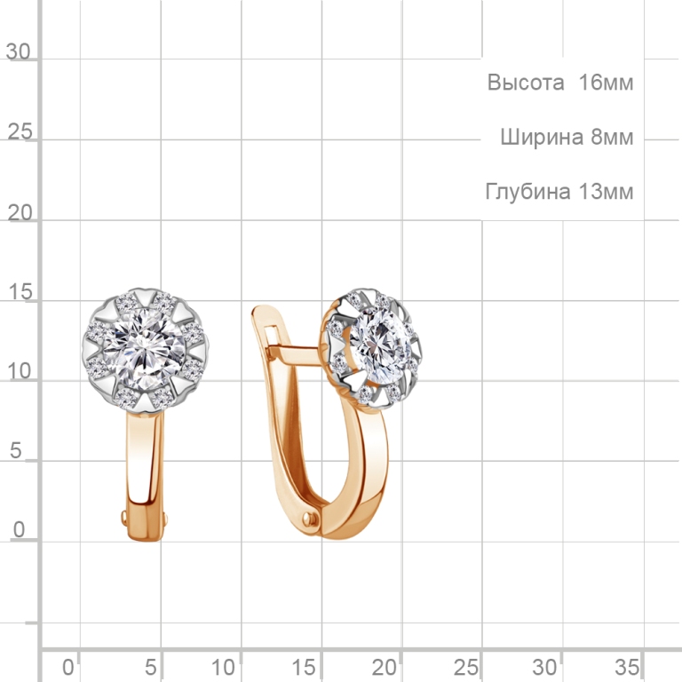 Серьги с английским замком женские из красного золота 585 пробы 400467А с фианитами
