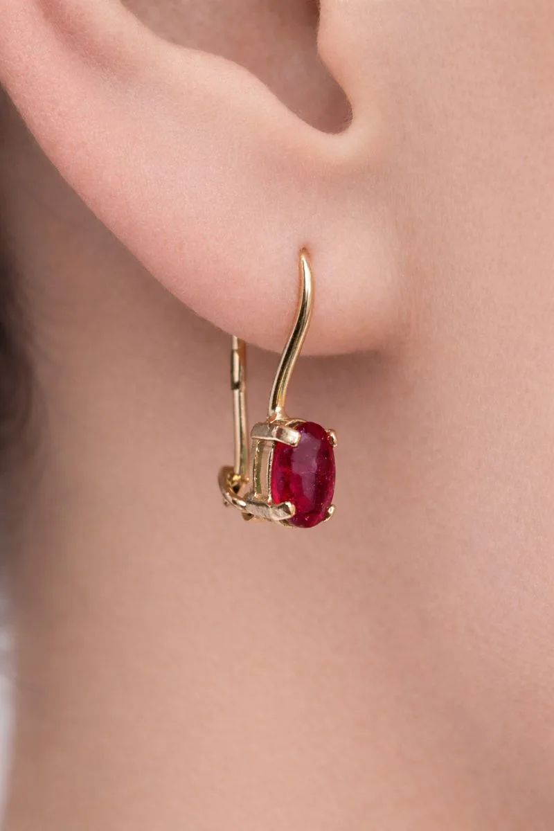 Серьги на петле женские из красного золота 585 пробы CД2428603 с рубинами  Красный