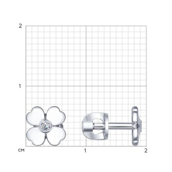 Пусеты из родированого серебра 925 пробы 87020007 с бриллиантом