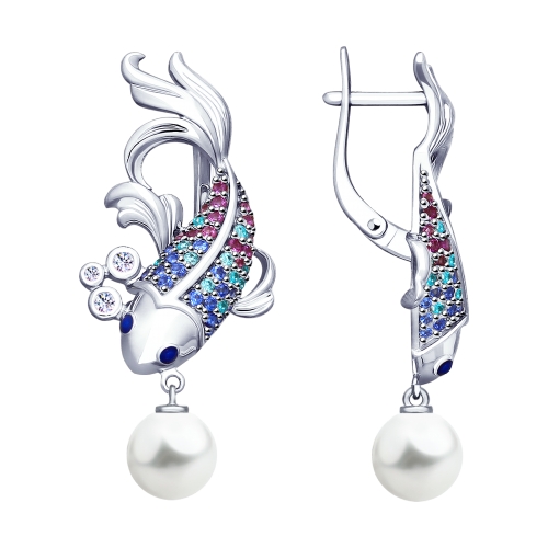 Серьги с английским замком женские из родированого серебра 925 пробы 94022851