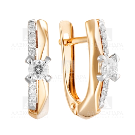 Серьги с английским замком женские из красного золота 585 пробы кл3700а-01 с фианитами