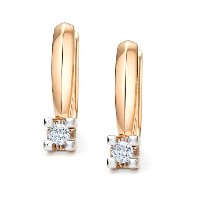 Серьги с английским замком женские из красного золота 585 пробы 26119-100 с бриллиантами
