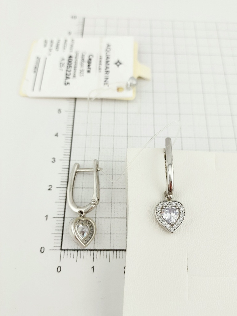 Серьги с английским замком женские из родированого серебра 925 пробы 400522А