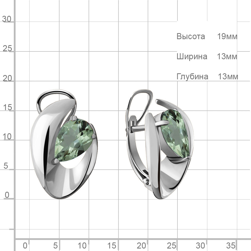 Серьги женские из родированного серебра 925 пробы 4490115 с празиолитами
