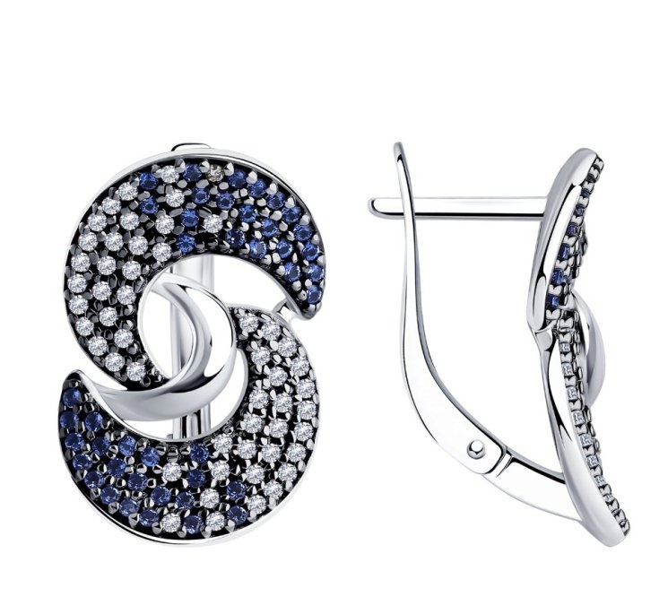 Серьги с английским замком женские из родированого серебра 925 пробы 94024224