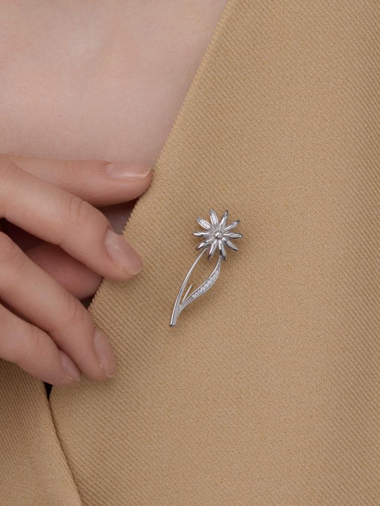 Брошь из родированого серебра 925 пробы 04-4053/00КЦ-00