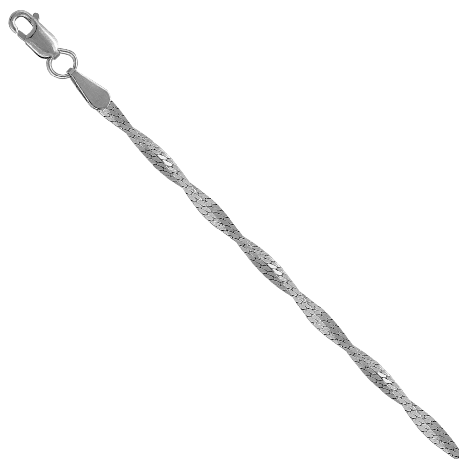 Браслет из родированого серебра 925 пробы НБ22-268-3 д. 0,4  , плетение: париджина косичка из двух цепочек