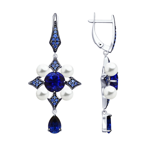 Серьги с английским замком женские из родированого серебра 925 пробы 88020057