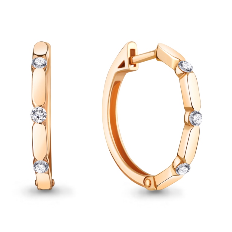 Серьги конго женские из красного золота 585 пробы 48889 с фианитом