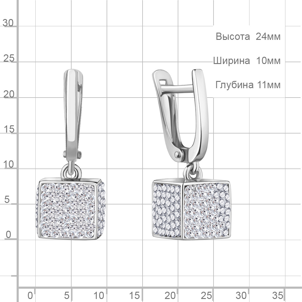 Серьги с английским замком женские из родированого серебра 925 пробы 49540