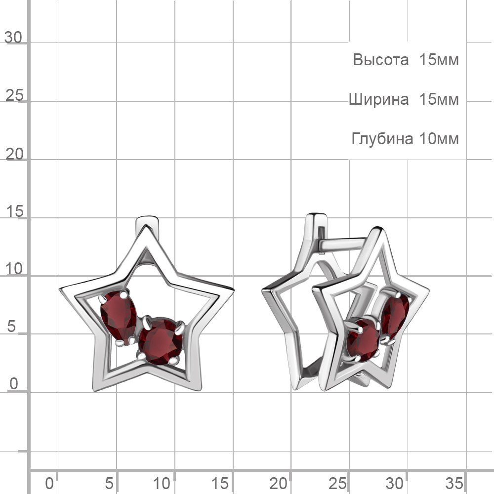 Серьги женские из родированного серебра 925 пробы 4733303 с гранатами