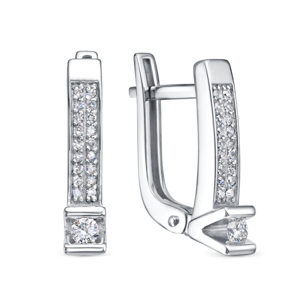 Серьги с английским замком женские из родированого серебра 925 пробы с120044