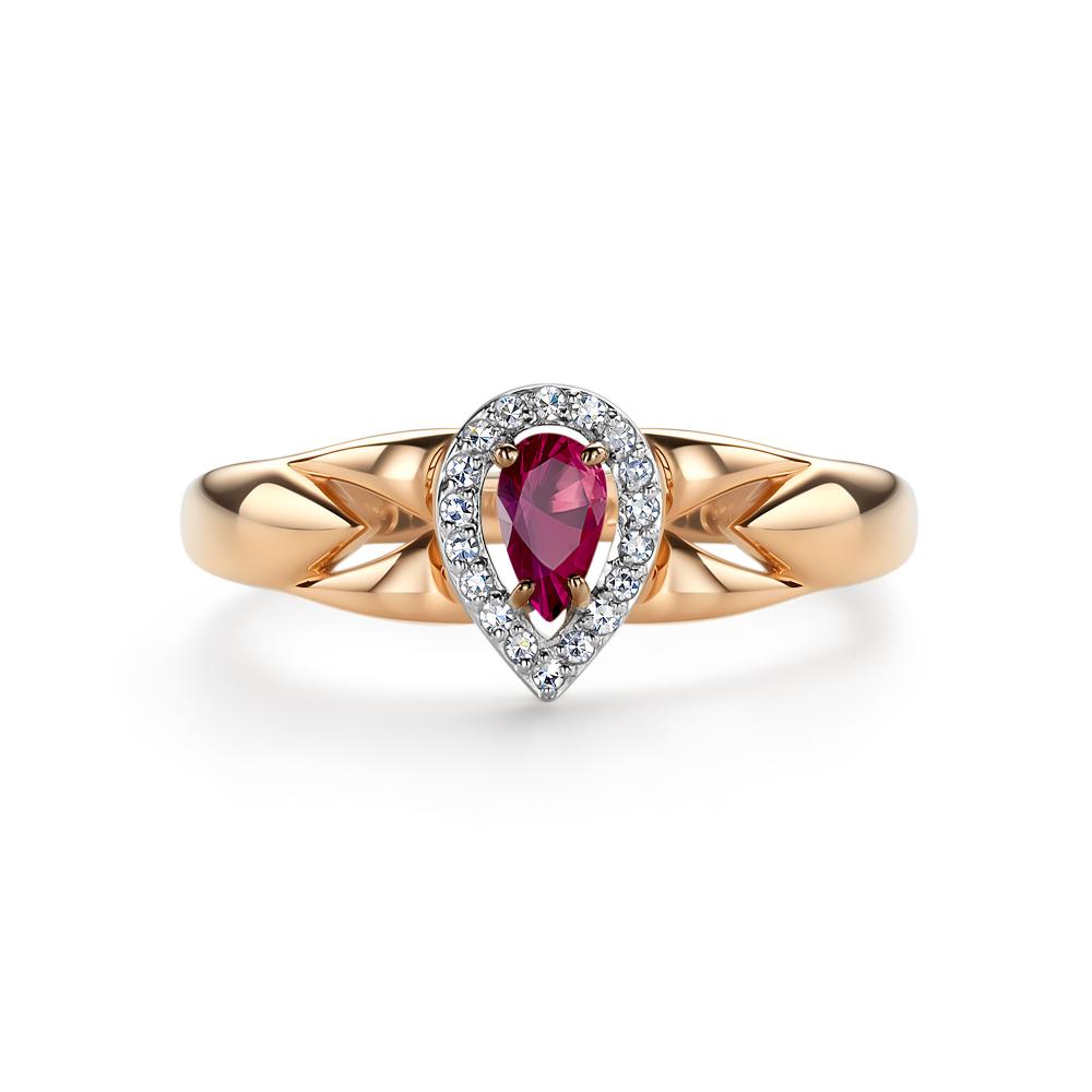 Кольцо из красного золота 585 пробы 16434-103 с рубином и бриллиантами