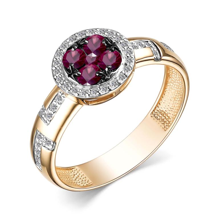 Кольцо из красного золота 585 пробы 15807-103 с рубинами и бриллиантами