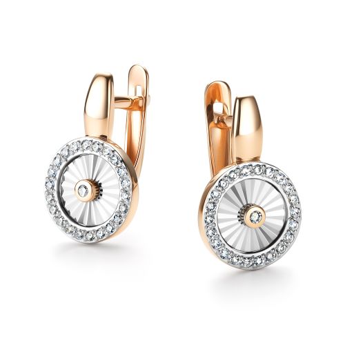 Серьги с английским замком женские из красного золота 585 пробы 26528-100 с бриллиантами