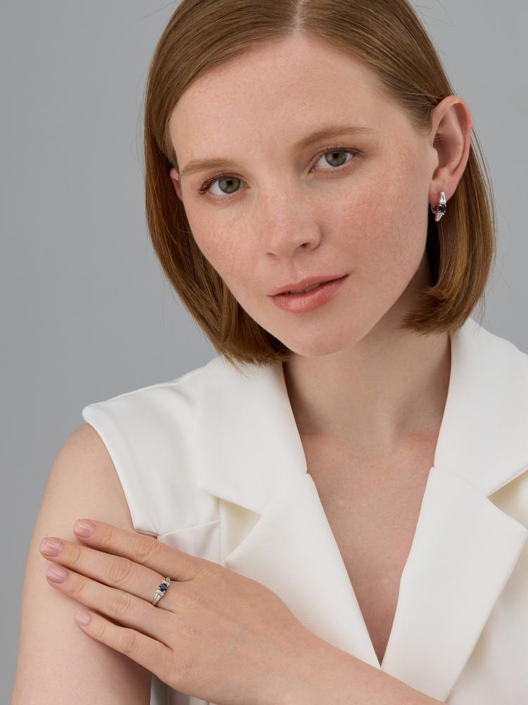 Серьги с английским замком женские из родированого серебра 925 пробы 02-4562/000С-00 с сапфирами