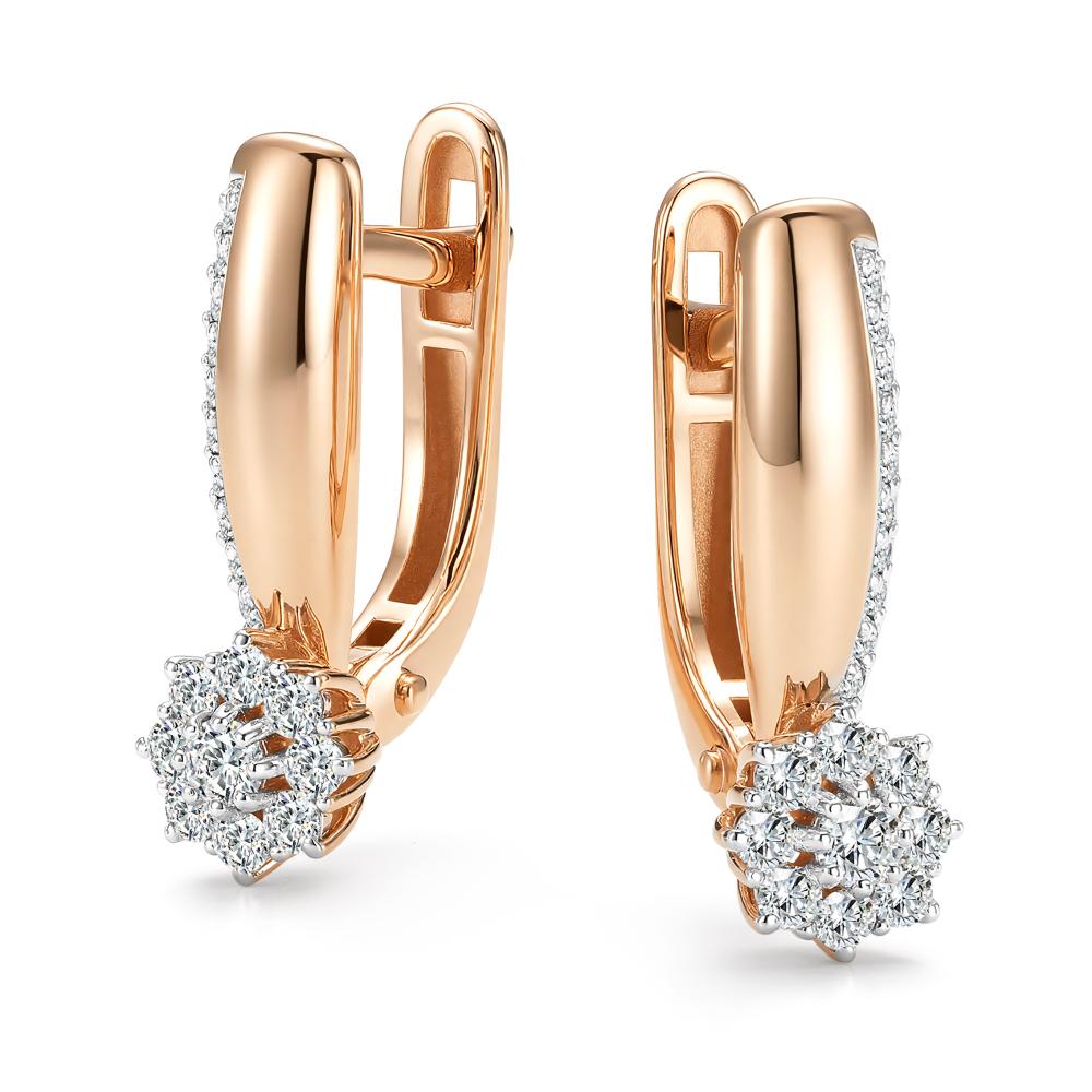 Серьги с английским замком женские из красного золота 585 пробы 27259-100 с бриллиантами