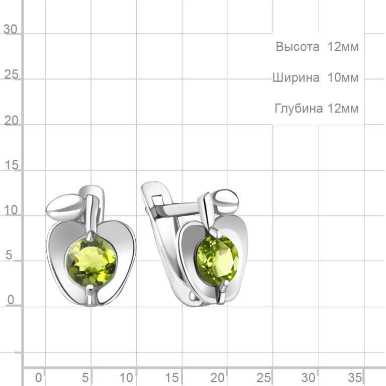 Серьги женские из родированого серебра 925 пробы 4777407 с хризолитами