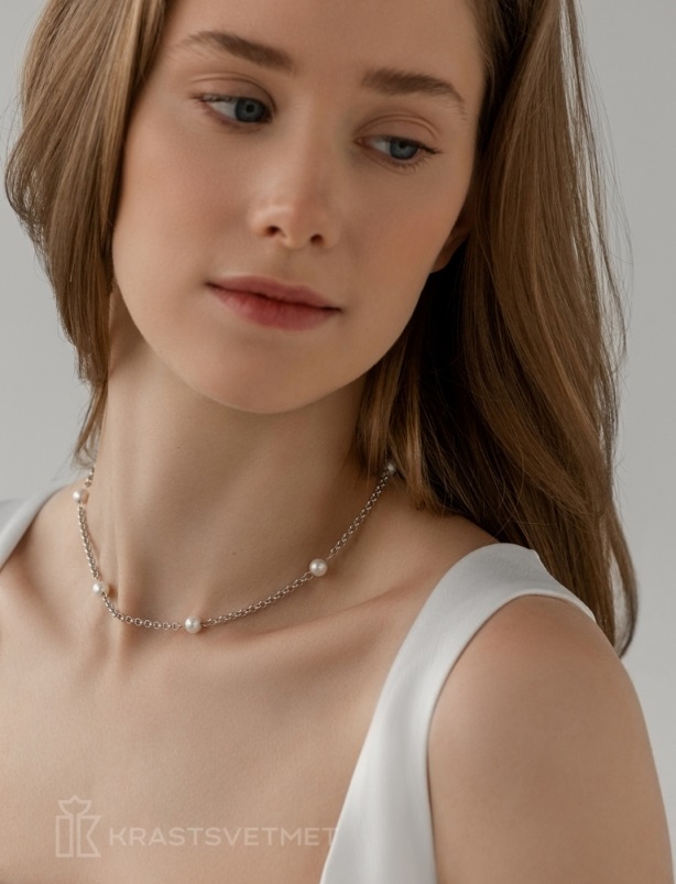 Колье из родированого серебра 925 пробы НХ22-1785К9-3 д. 0,5 мм