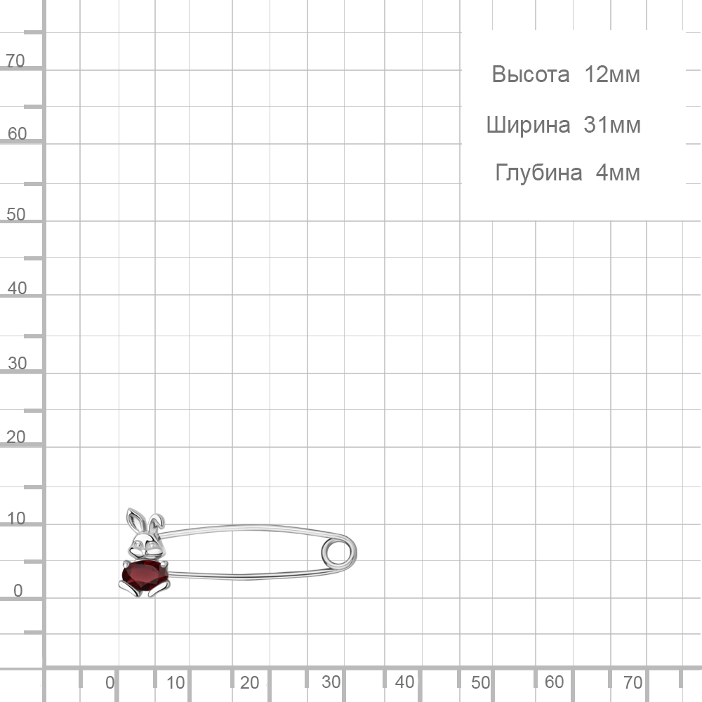Булавка из родированого серебра 925 пробы 7750003
