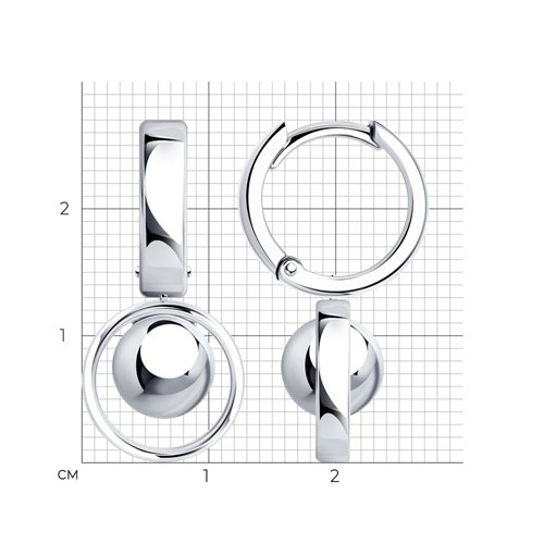 Серьги конго женские из родированого серебра 925 пробы 94024767
