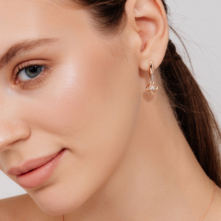 Серьги с английским замком женские из золота 585 пробы 24494-100 с бриллиантами