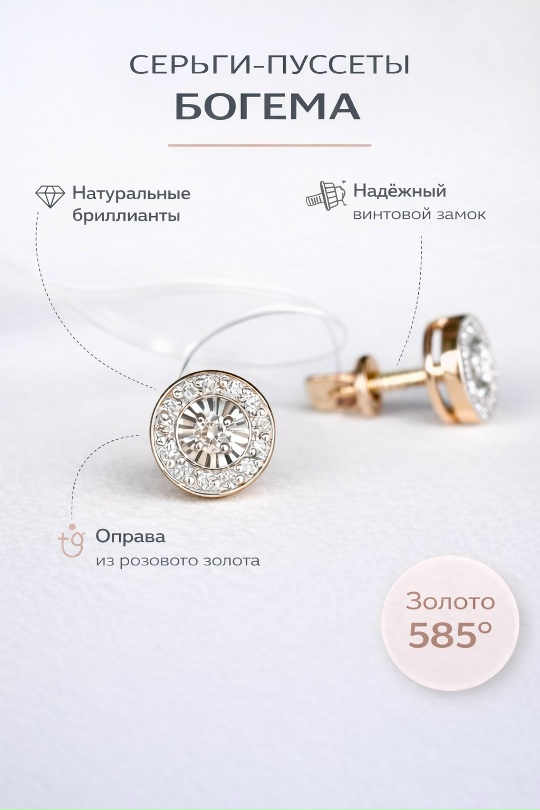 Серьги женские из красного золота 585 пробы 27242-100 с бриллиантами