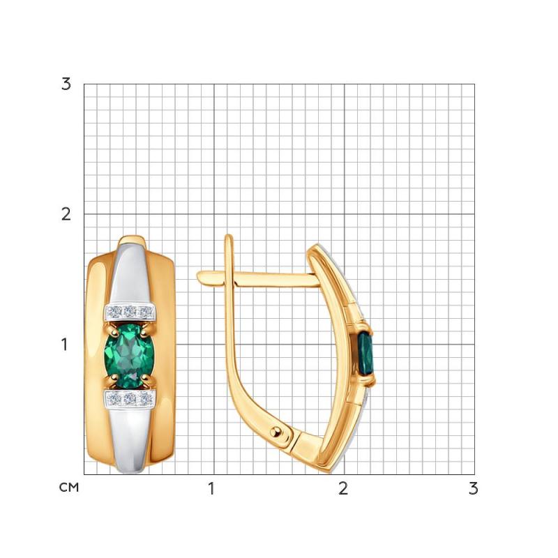 Серьги с английским замком женские из золота 585 пробы 3020420 с бриллиантами и изумрудами
