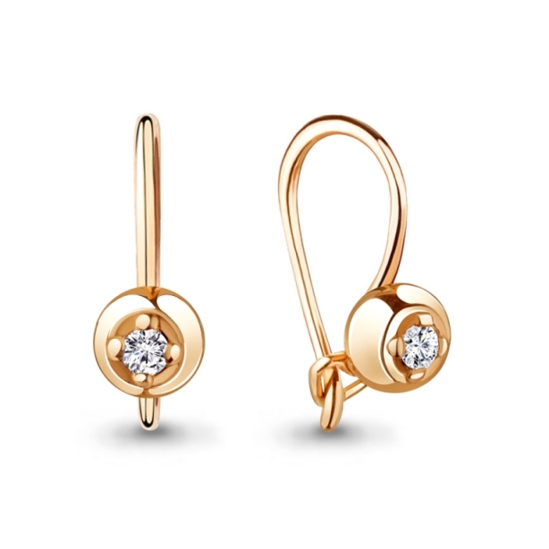 Серьги на петле женские из красного золота 585 пробы 40963 с фианитами