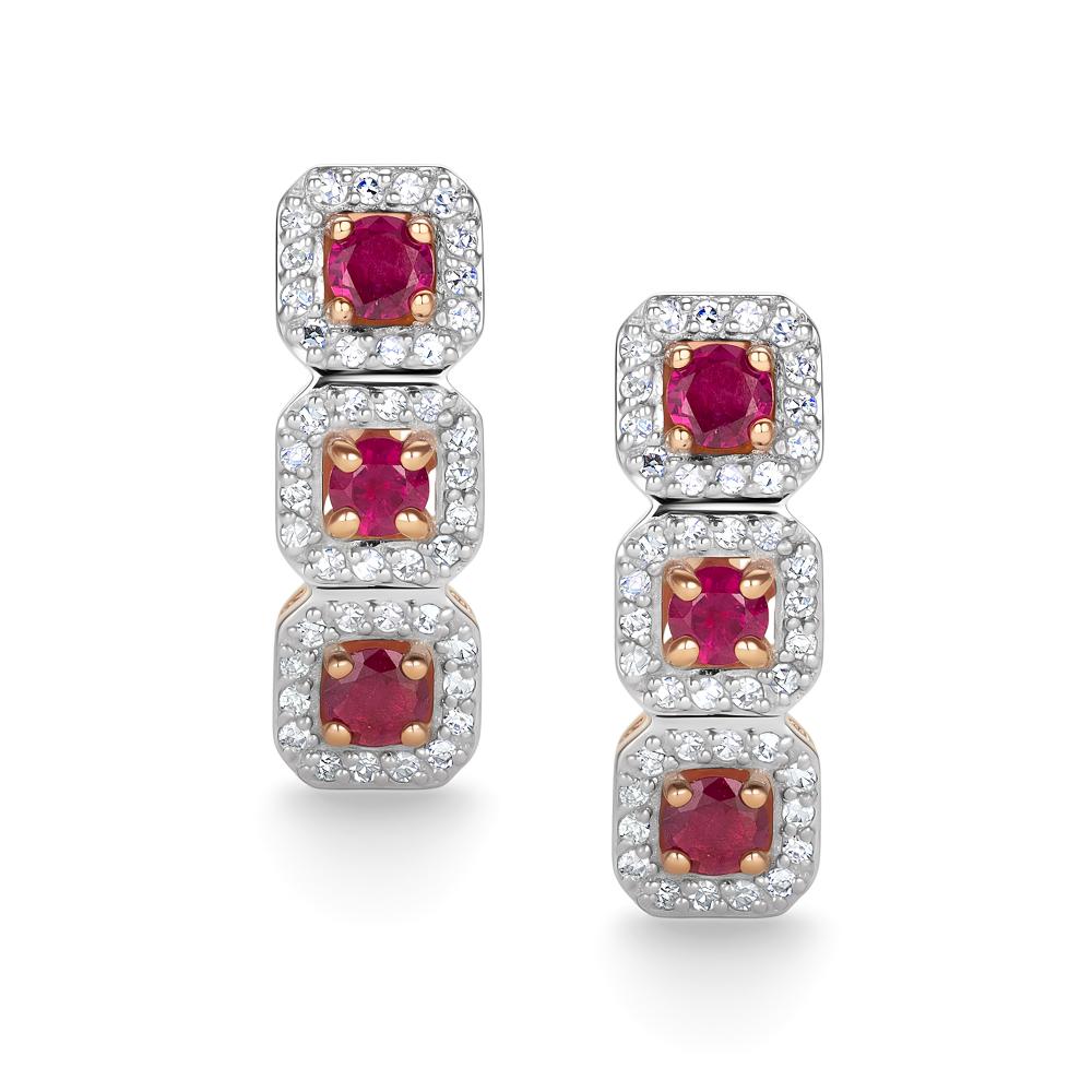 Серьги с английским замком женские из красного золота 585 пробы 26452-103 с рубинами и бриллиантами