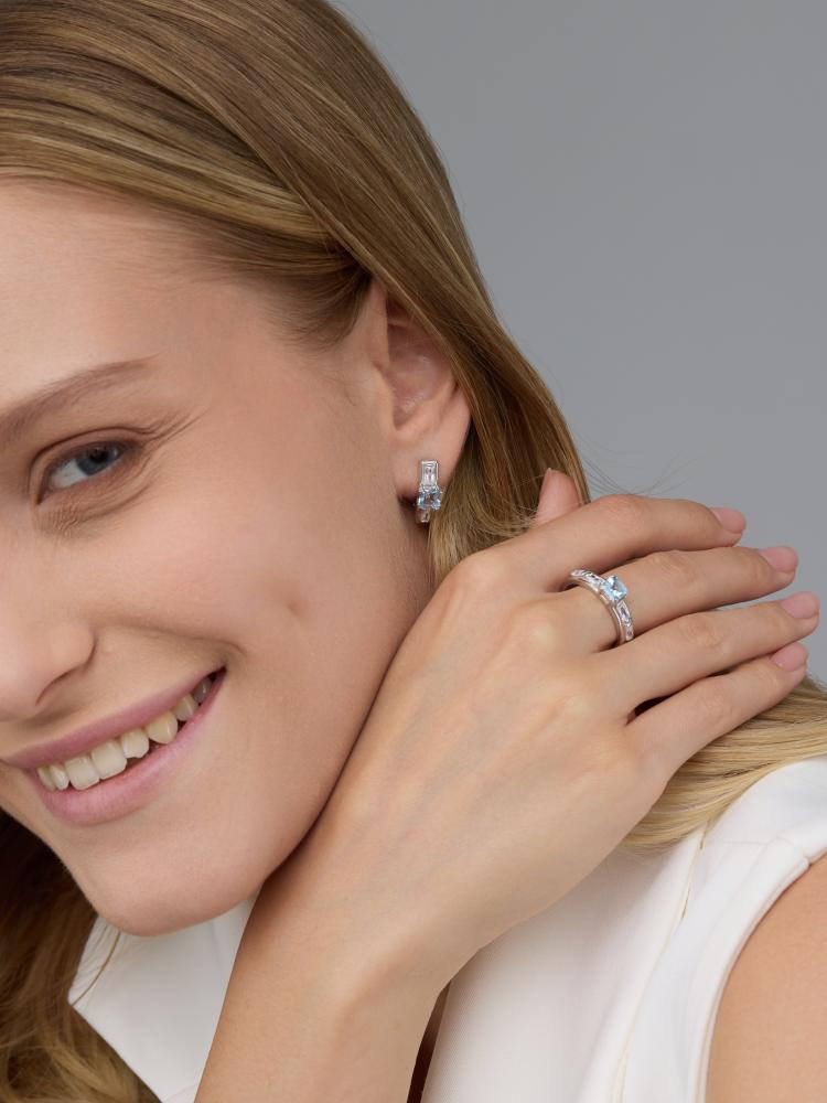 Серьги с английским замком женские из родированого серебра 925 пробы 02-4464/00ТБ-00