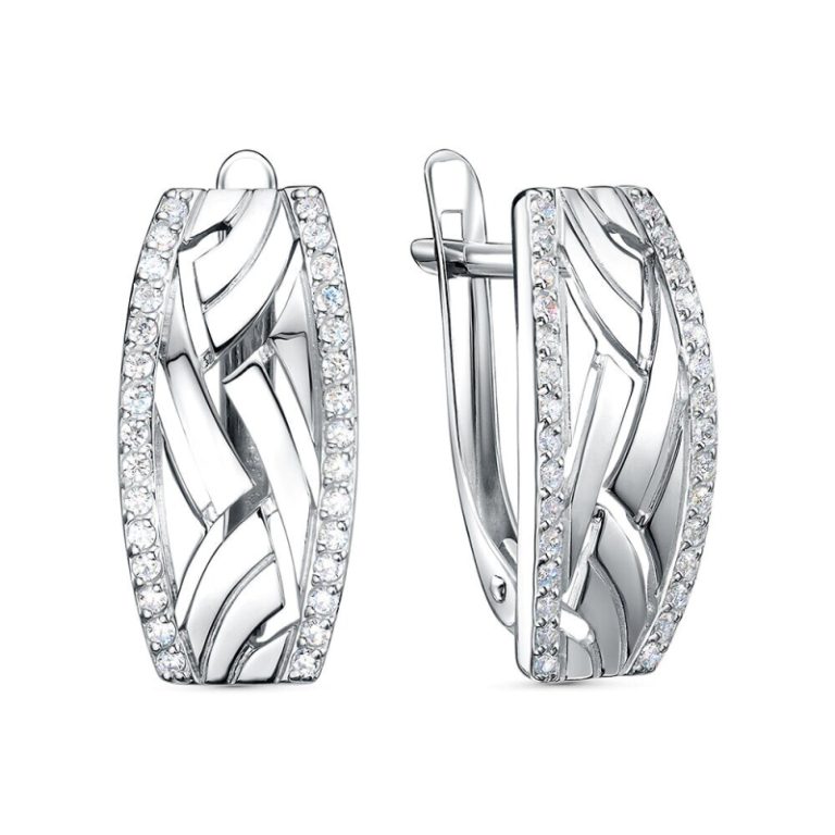 Серьги с английским замком женские из родированого серебра 925 пробы 3101028694