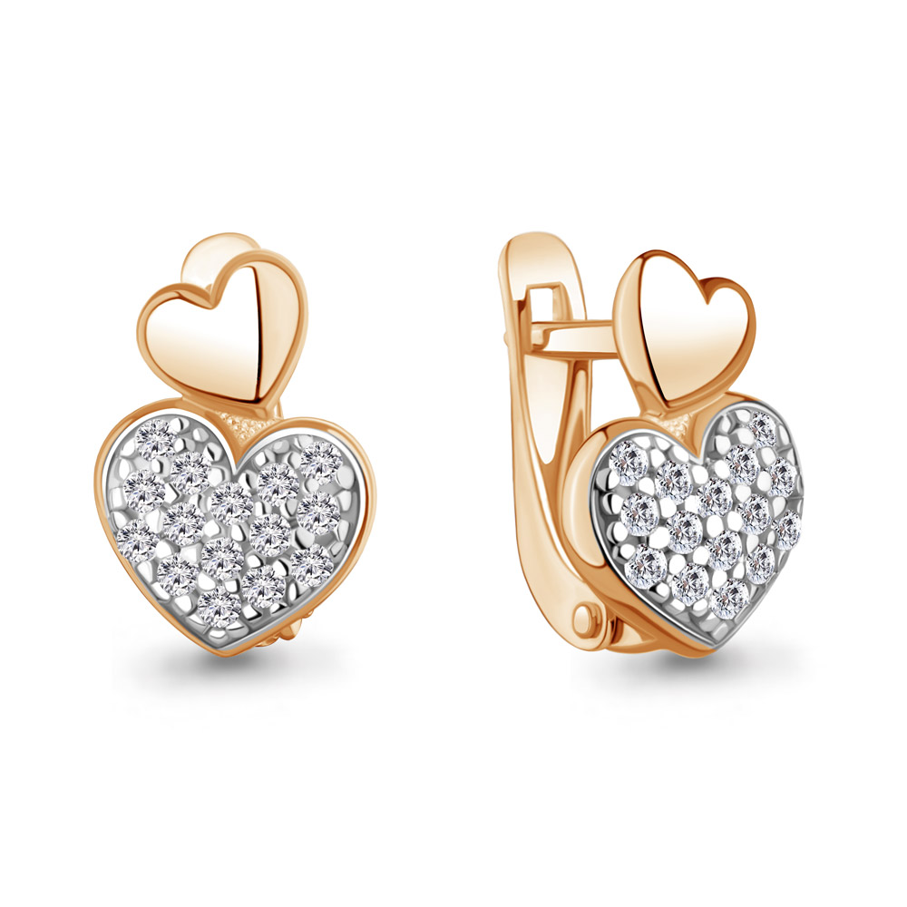 Серьги с английским замком женские из красного золота 585 пробы 400707А с фианитами
